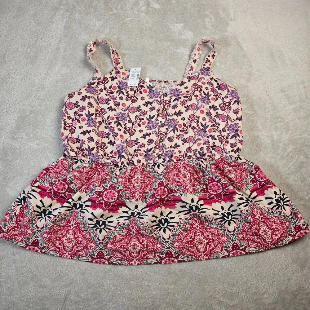Maurices Sleeveless Blouse Womens Large Pink Purple Boho Top Summer Peplum - Picture 1 of 13